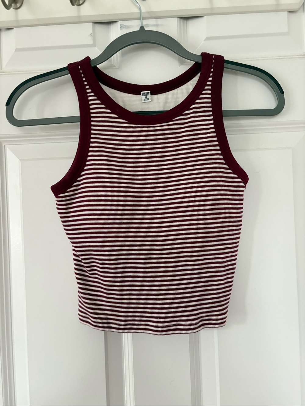 Uniqlo Burgundy and White Striped Rib Tank